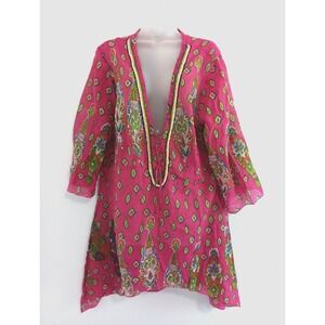 Jessica Taylor Dress Cover Up Womens 2X Pink Pointed Hem Flowy‎ Boho Deep V NEW